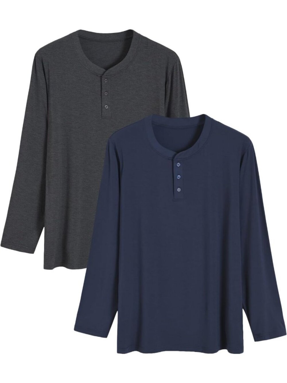 Cozy Men's Long Sleeve Pajama Shirt 2-Pack | Henley Neck Sleep Tops Set